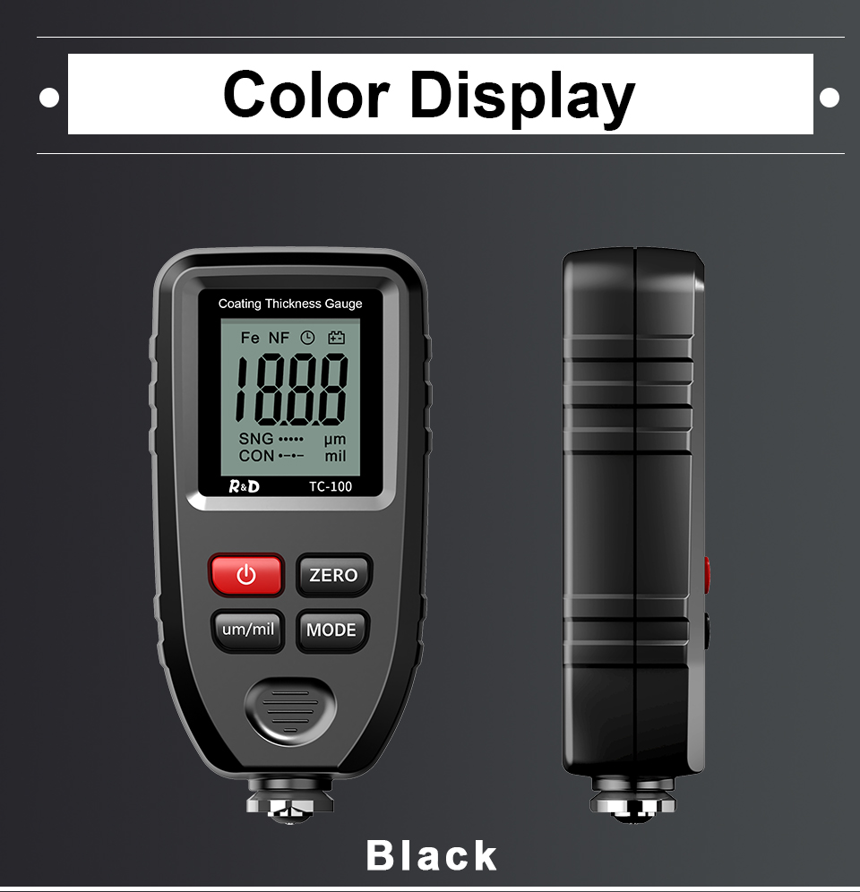 R&D TC100 Coating Thickness Gauge 0.1micron/0-1300 Car Paint Film Thickness Tester Measuring FE/NFE Russian Manual Paint Tool