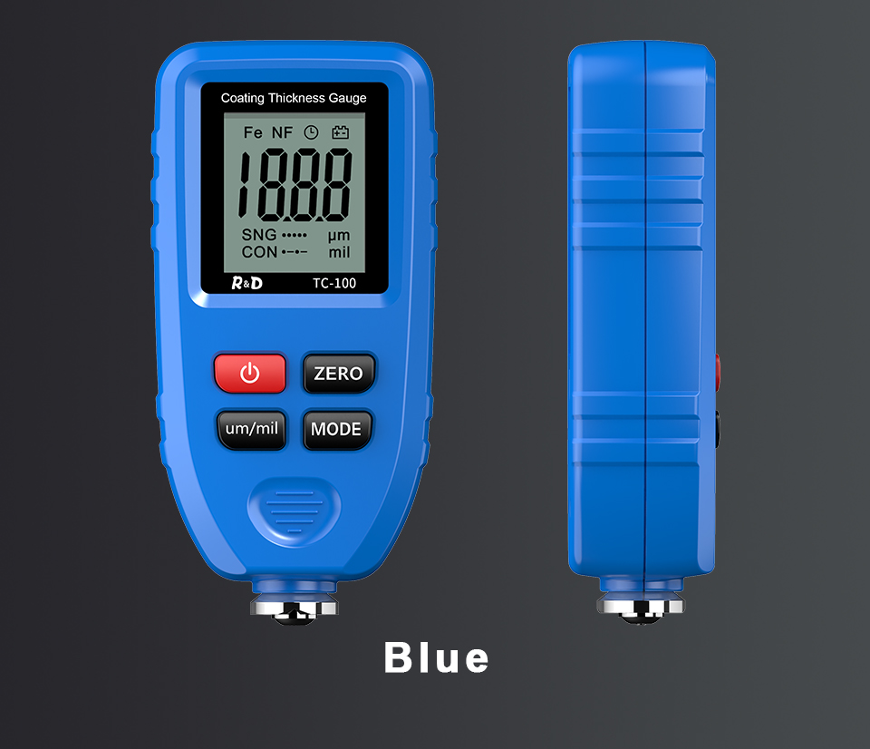 R&D TC100 Coating Thickness Gauge 0.1micron/0-1300 Car Paint Film Thickness Tester Measuring FE/NFE Russian Manual Paint Tool
