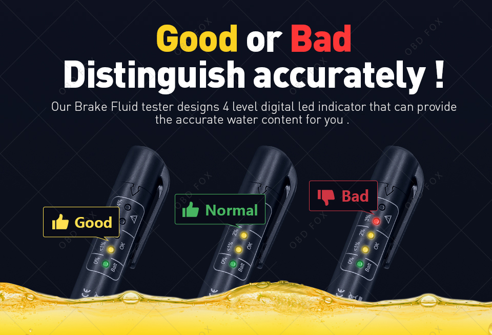 Auto Liquid Testing Brake Fluid Tester Pen for DOT3/DOT4 5 LED Indicator Display Brake Oil Test Quality Check Car Accessories