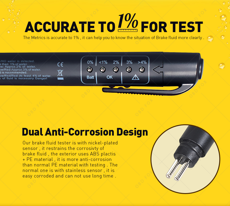 Auto Liquid Testing Brake Fluid Tester Pen for DOT3/DOT4 5 LED Indicator Display Brake Oil Test Quality Check Car Accessories