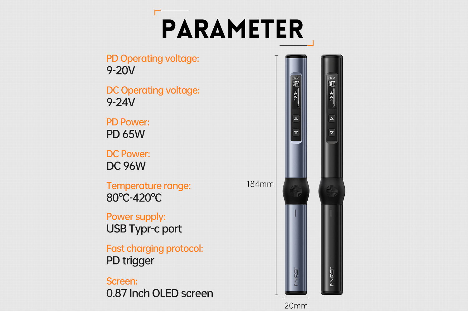 FNIRSI HS-01 Adjustable Temperature Soldering Iron DC 24V 80-420℃ Welding Solder Rework Station PD 65W Portable Repair Tool