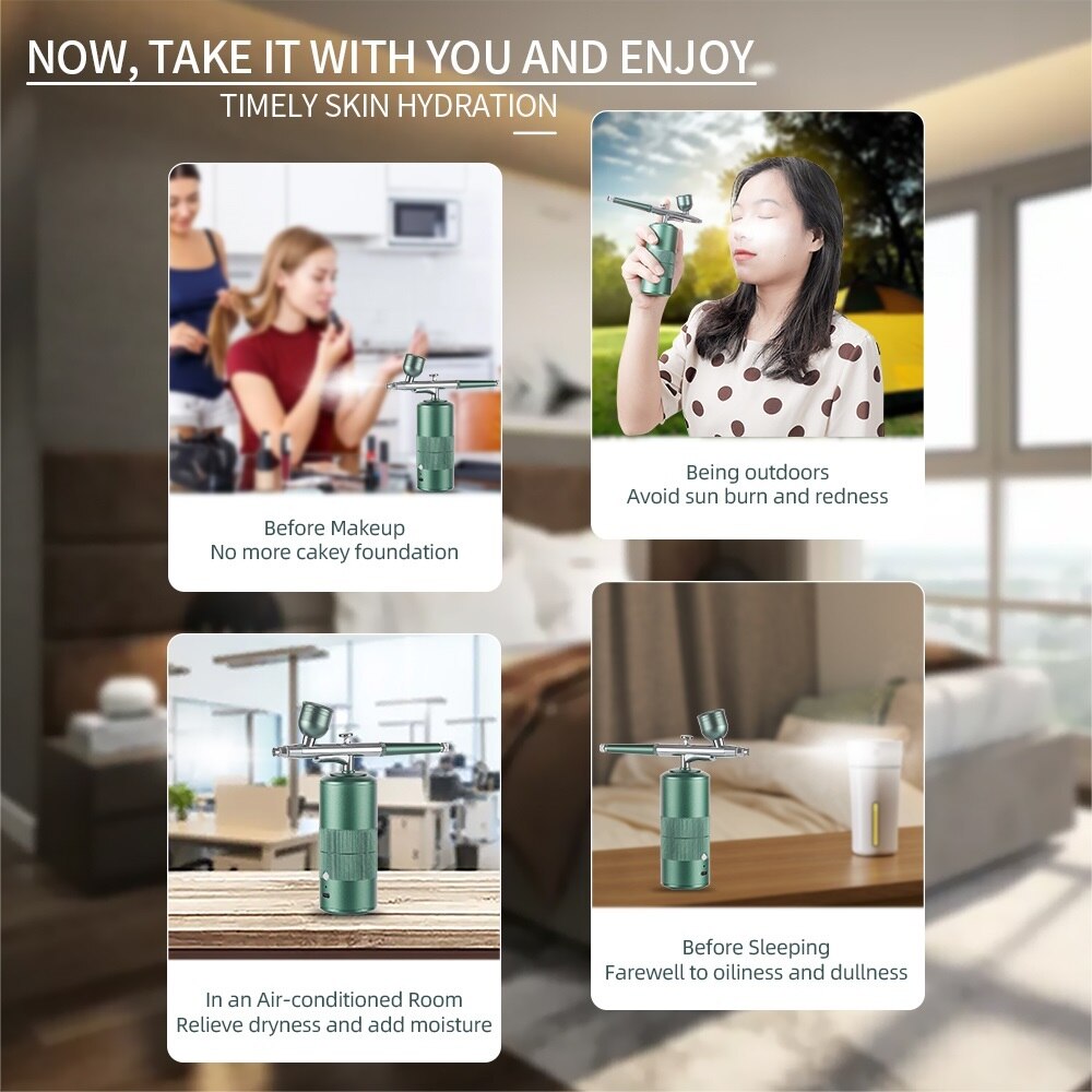 New Mini Oxygen Injector Nano Fog Mist Sprayer Air Compressor Kit For Nail Tattoo Art Beauty Decoration Paint Spray Gun Tool