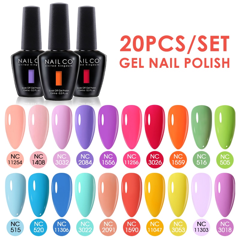 NAILCO 15ml 20pcs Gel Nail Polish Set Spring Summer Color UV Gel Nail Art All For Manicure Gel Paint For DIY Professionals NAILCO 15ml 20pcs Gel Nail Polish Set Spring Summer Color UV Gel Nail Art All For Manicure Gel Paint For DIY Professionals