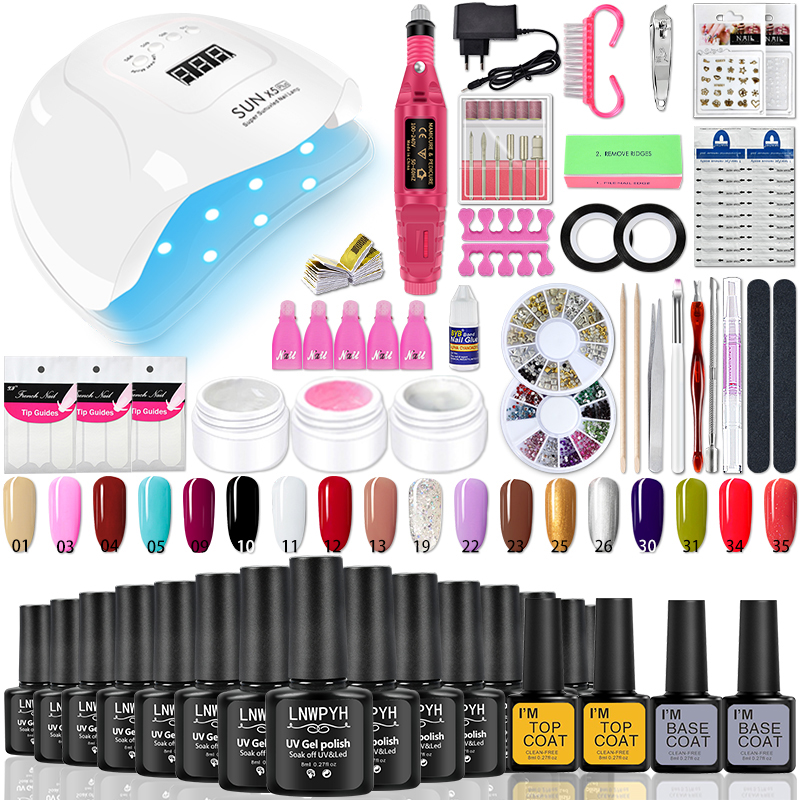 Manicure Set Acrylic Nail Kit With LED Nail Lamp Semi Permanent Varnish Acrylic Extension Gel Kit Electric Nail Drill Nail Tool