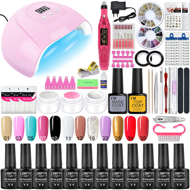 Manicure Set Acrylic Nail Kit With LED Nail Lamp Semi Permanent Varnish Acrylic Extension Gel Kit Electric Nail Drill Nail Tool