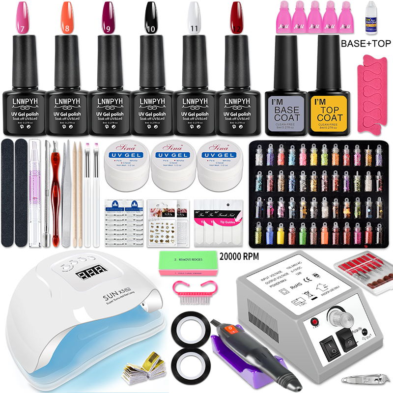 Manicure Set Acrylic Nail Kit With LED Nail Lamp Semi Permanent Varnish Acrylic Extension Gel Kit Electric Nail Drill Nail Tool