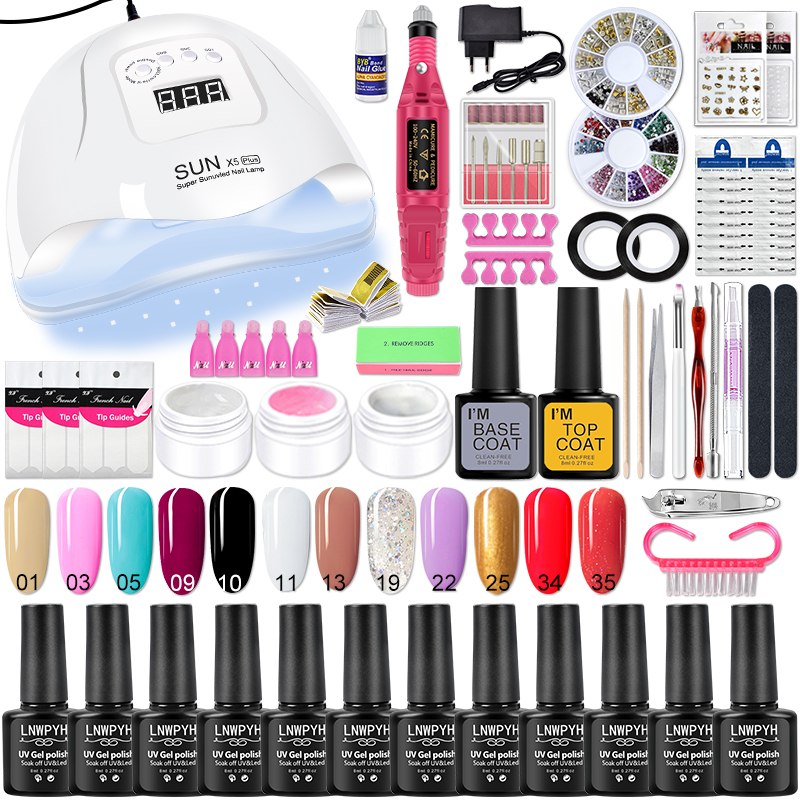 Manicure Set Acrylic Nail Kit With LED Nail Lamp Semi Permanent Varnish Acrylic Extension Gel Kit Electric Nail Drill Nail Tool