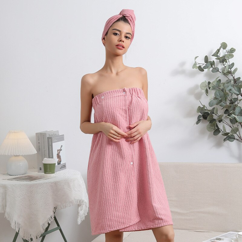 Microfiber bathrobe shower cap combination women's absorbent quick dry wipe hair soft sauna beach dry hair cap bath skirt
