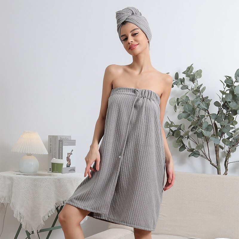 Microfiber bathrobe shower cap combination women's absorbent quick dry wipe hair soft sauna beach dry hair cap bath skirt