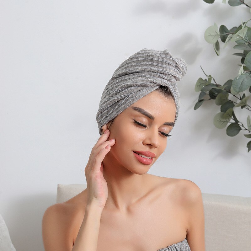 Microfiber bathrobe shower cap combination women's absorbent quick dry wipe hair soft sauna beach dry hair cap bath skirt