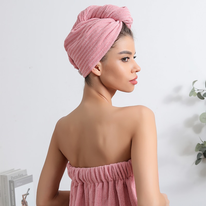 Microfiber bathrobe shower cap combination women’s absorbent quick dry wipe hair soft sauna beach dry hair cap bath skirt Microfiber bathrobe shower cap combination women's absorbent quick dry wipe hair soft sauna beach dry hair cap bath skirt