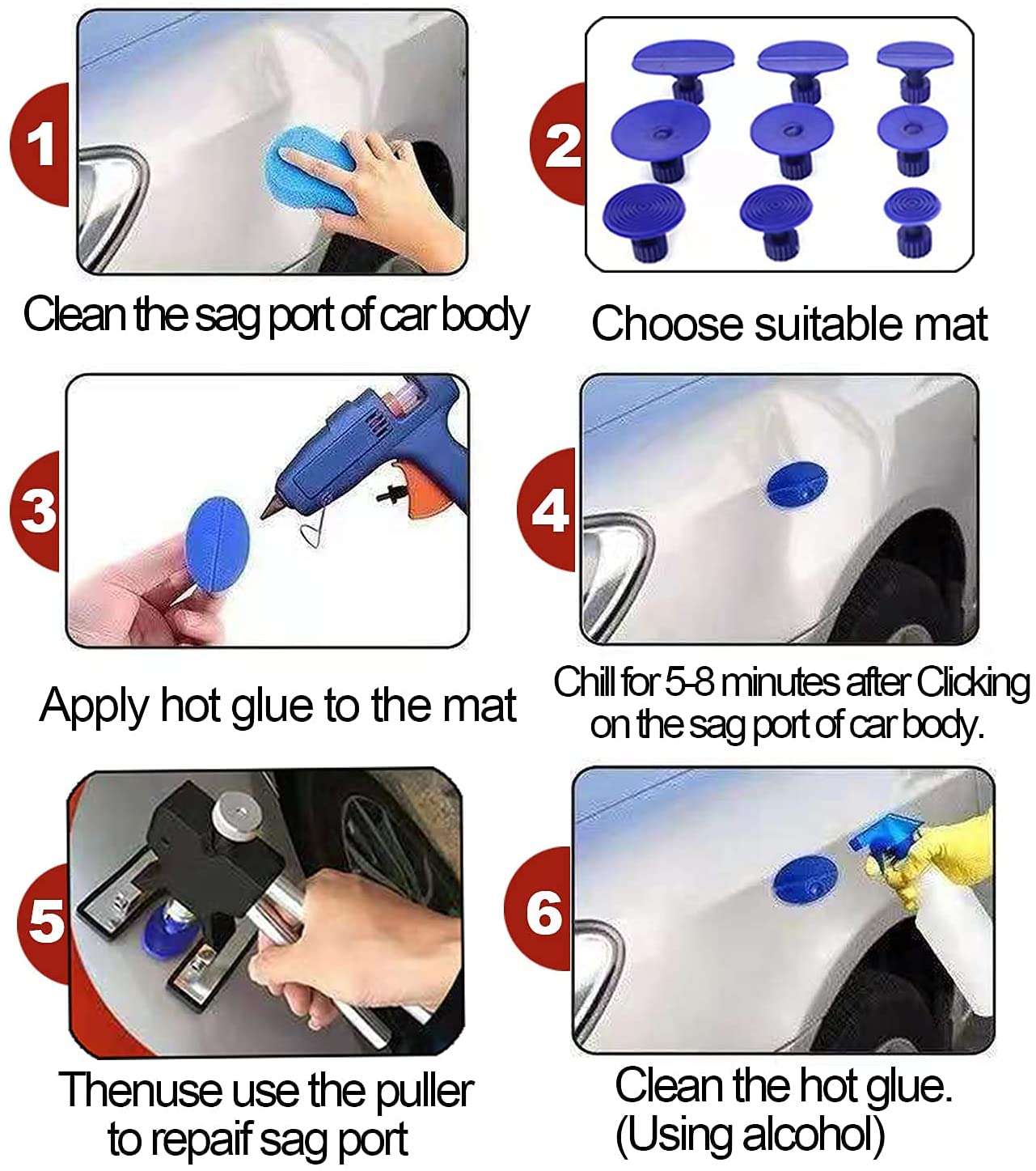 Auto Dent Repair Tools Dent Repair Kit Automotive Paintless Car Body Dent Puller Removal Kits with Glue Puller Tabs for Vehicle