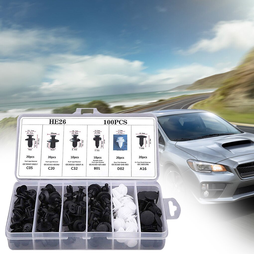 100pcs Auto Fastener Clip Car Fender Push Retainer Pin Rivet Bumper for Door Trim Panel Retainer, Box Package