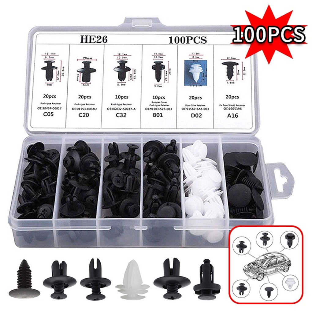100pcs Auto Fastener Clip Car Fender Push Retainer Pin Rivet Bumper for Door Trim Panel Retainer, Box Package 100pcs Auto Fastener Clip Car Fender Push Retainer Pin Rivet Bumper for Door Trim Panel Retainer, Box Package