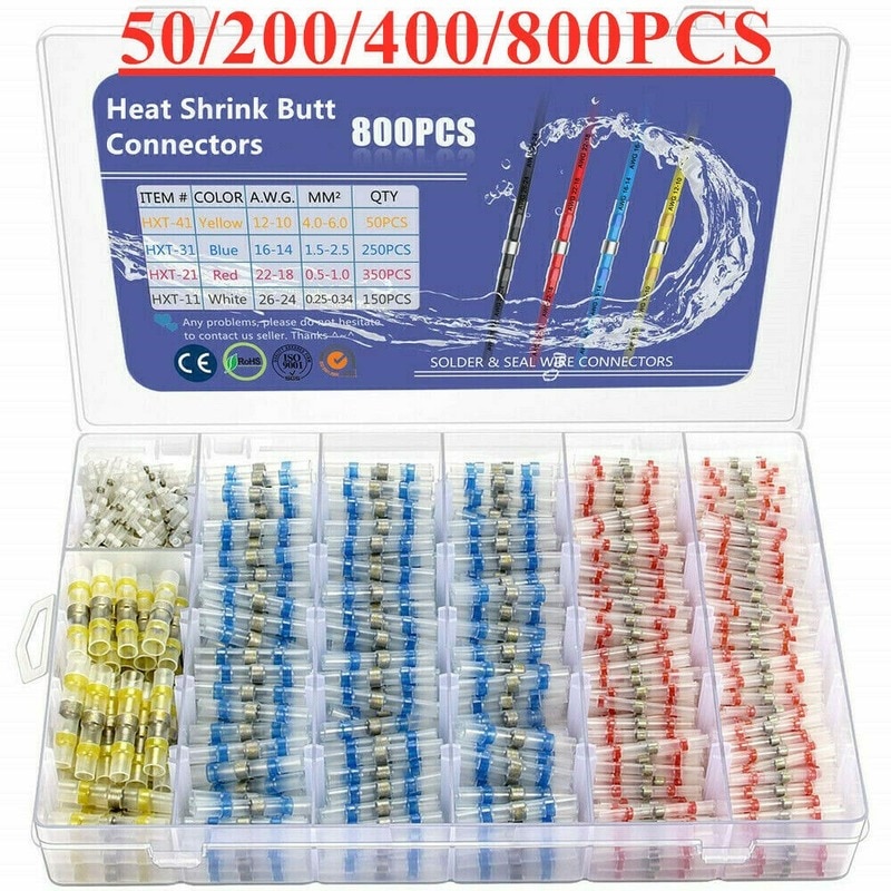 800pcs Solder Seal Wire Connectors Heat Shrink Insulated Electrical Wire Terminals Butt Splice CableCrimp Waterproof Automobile 800pcs Solder Seal Wire Connectors Heat Shrink Insulated Electrical Wire Terminals Butt Splice CableCrimp Waterproof Automobile