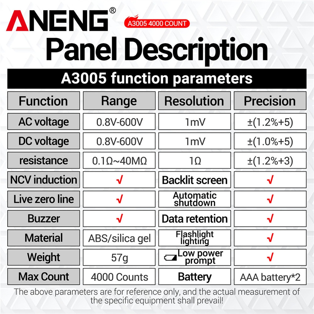 ANENG A3005 Digital Multimeter Pen Type 4000 Counts Professional Meter Non-Contact Auto AC/DC Voltage Ohm Diode Tester For Tool ANENG A3005 Digital Multimeter Pen Type 4000 Counts Professional Meter Non-Contact Auto AC/DC Voltage Ohm Diode Tester For Tool