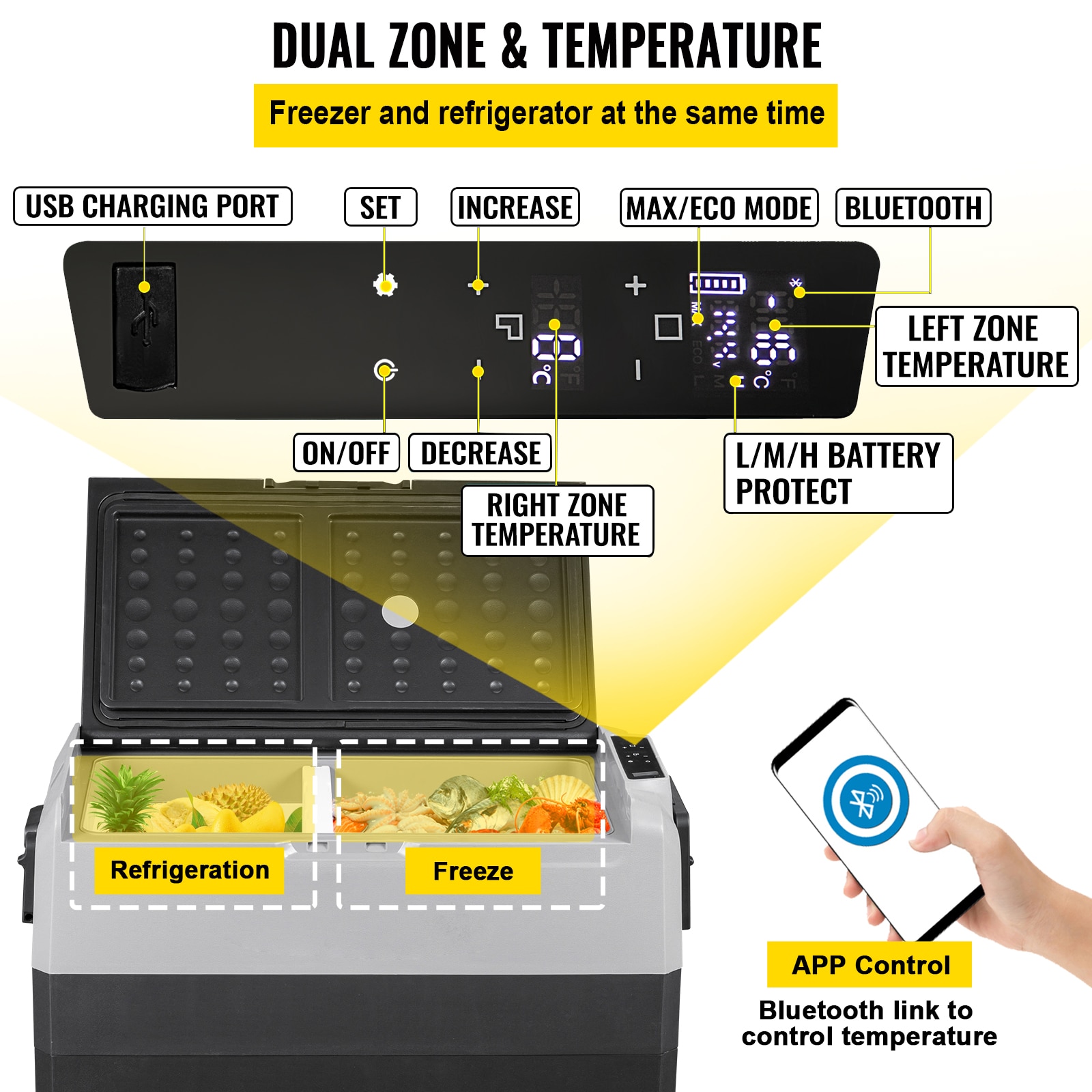 VEVOR 36L 50L 60LCar Refrigerator Portable Fridge Freezer Cool Box With Wheel and Draw Bar Dual Zone for Camping Picnic Caravan VEVOR 36L 50L 60LCar Refrigerator Portable Fridge Freezer Cool Box With Wheel and Draw Bar Dual Zone for Camping Picnic Caravan