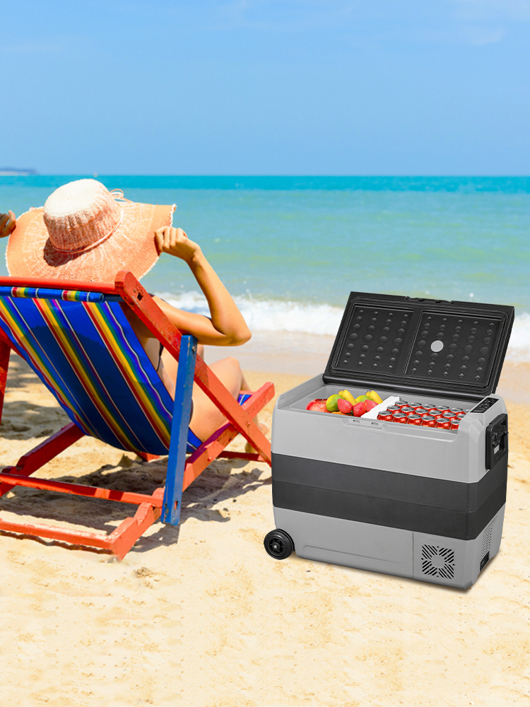 VEVOR 36L 50L 60LCar Refrigerator Portable Fridge Freezer Cool Box With Wheel and Draw Bar Dual Zone for Camping Picnic Caravan