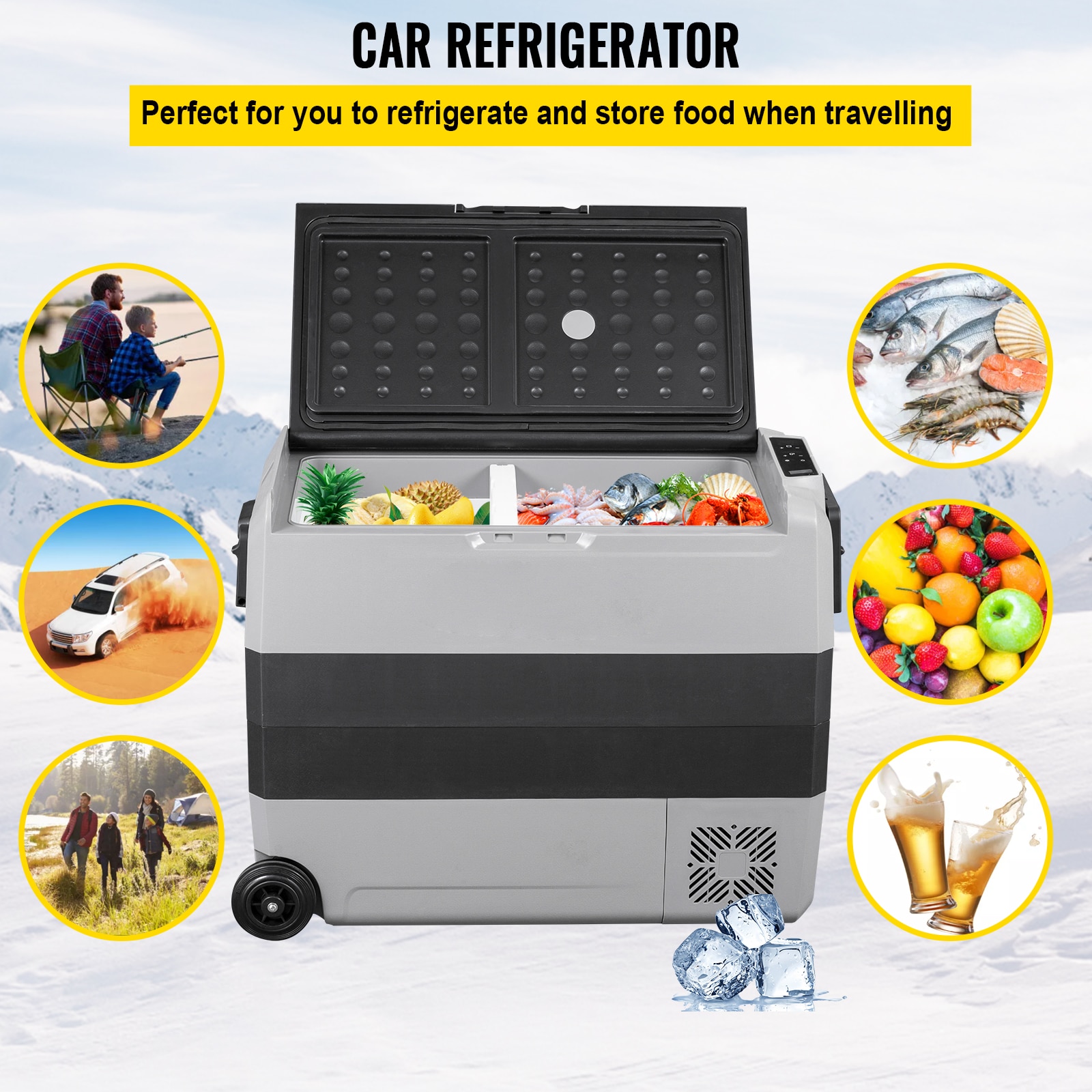 VEVOR 36L 50L 60LCar Refrigerator Portable Fridge Freezer Cool Box With Wheel and Draw Bar Dual Zone for Camping Picnic Caravan VEVOR 36L 50L 60LCar Refrigerator Portable Fridge Freezer Cool Box With Wheel and Draw Bar Dual Zone for Camping Picnic Caravan