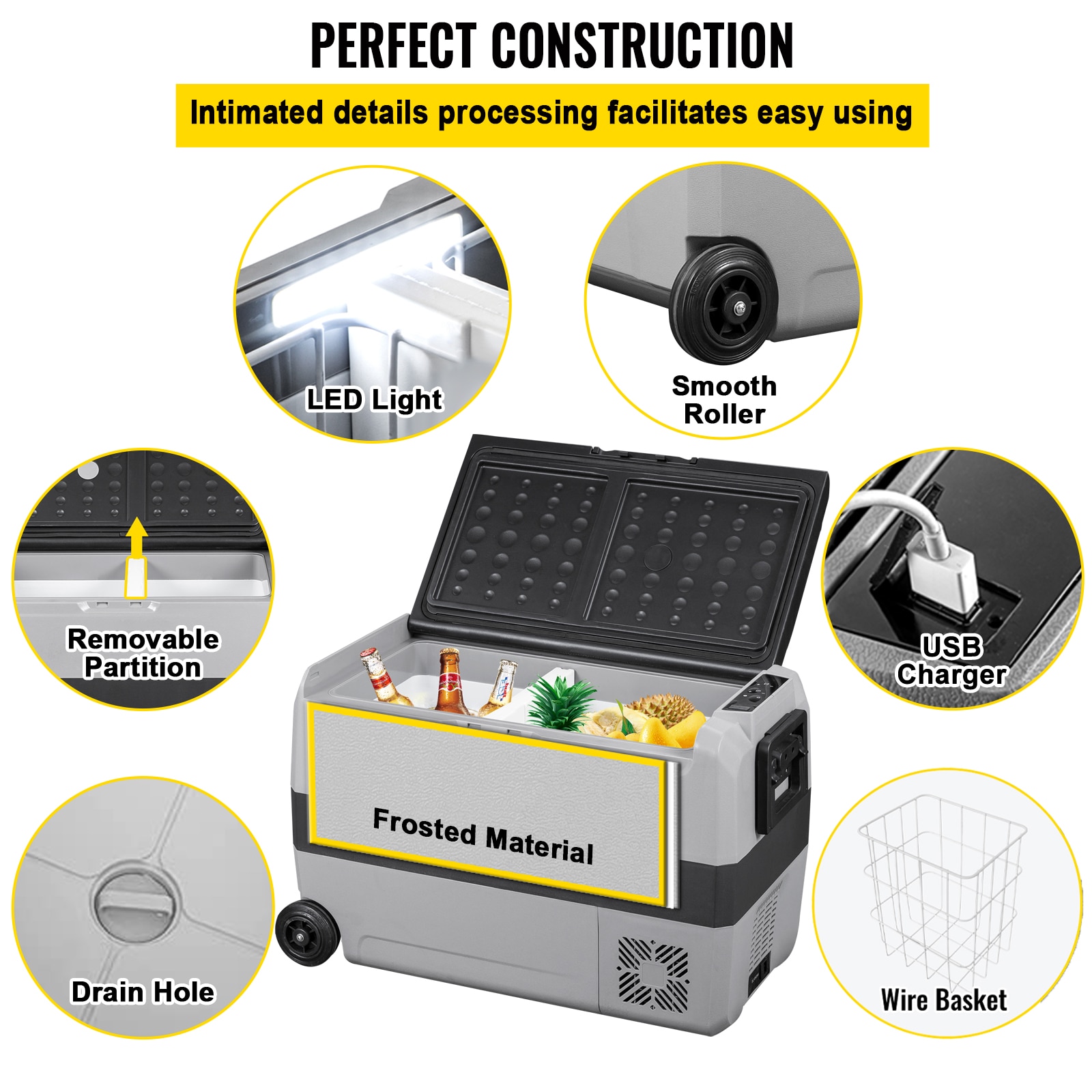 VEVOR 36L 50L 60LCar Refrigerator Portable Fridge Freezer Cool Box With Wheel and Draw Bar Dual Zone for Camping Picnic Caravan VEVOR 36L 50L 60LCar Refrigerator Portable Fridge Freezer Cool Box With Wheel and Draw Bar Dual Zone for Camping Picnic Caravan