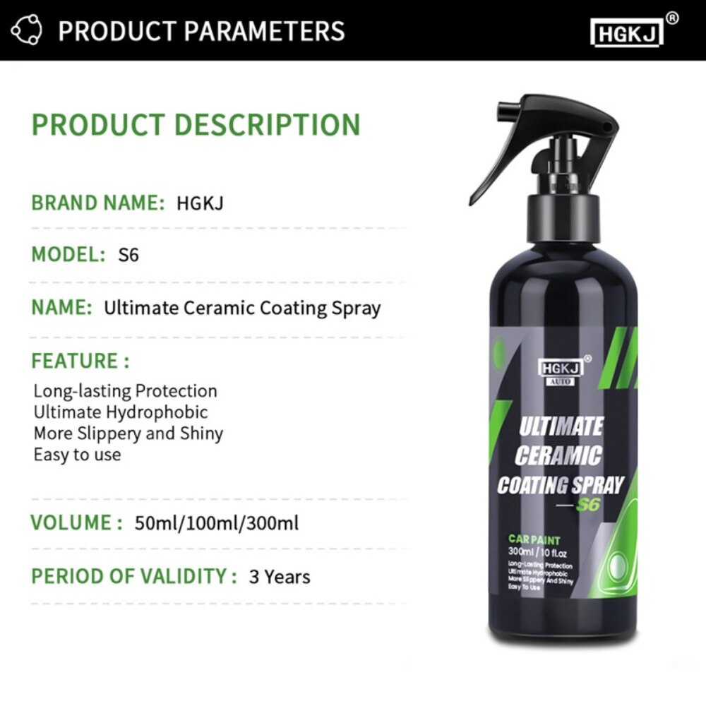 HGKJ S6 Ceramic Coating for Auto Paint Crystal Wax Spray Nano Hydrophobic Liquid Polymer Oleophobic Anti Rain Car Care HGKJ S6 Ceramic Coating for Auto Paint Crystal Wax Spray Nano Hydrophobic Liquid Polymer Oleophobic Anti Rain Car Care