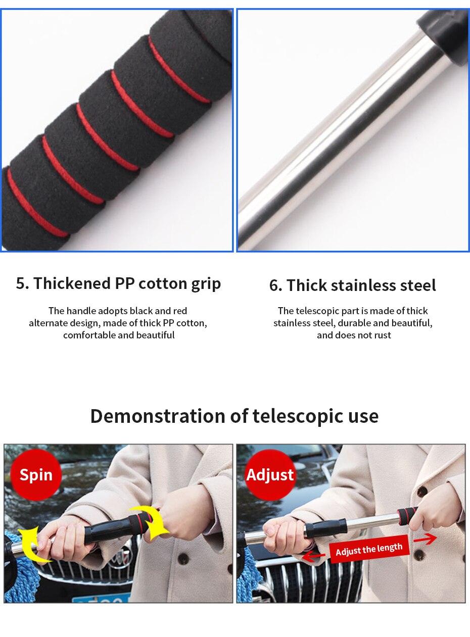 SEAMETAL Superfine Fiber Car Duster Suit Retractable Microfiber Car Dust Mop Home Cleaning Dust Removal Brushes Towels Kits