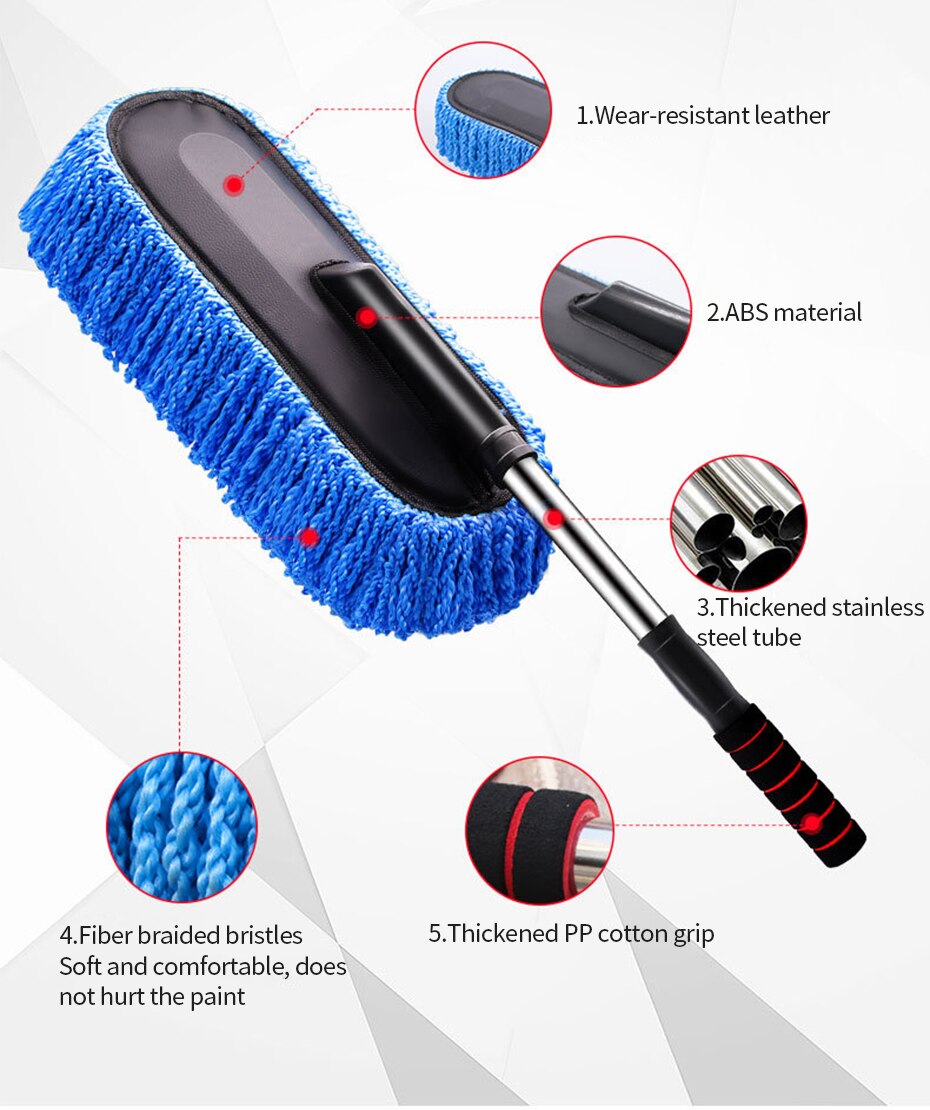 SEAMETAL Superfine Fiber Car Duster Suit Retractable Microfiber Car Dust Mop Home Cleaning Dust Removal Brushes Towels Kits