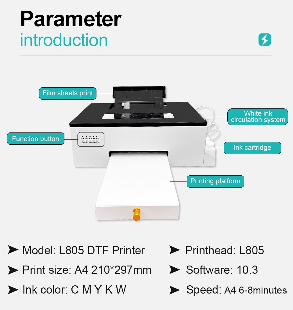 A4 DTF Printer for Epson L805 DTF Printer Bundle PET Film Direct Transfer Film A4 DTF Printing Machine for T shirt All Fabric