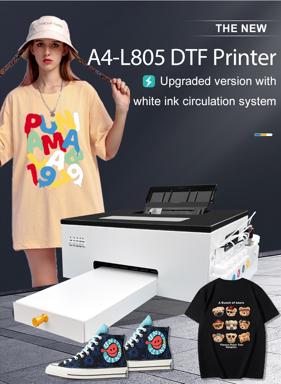 A4 DTF Printer for Epson L805 DTF Printer Bundle PET Film Direct Transfer Film A4 DTF Printing Machine for T shirt All Fabric