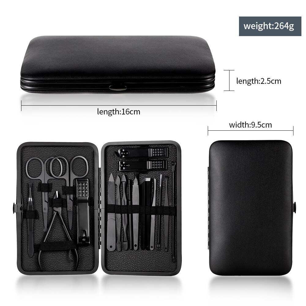 Black Nail Clipper Set Stainless Steel Manicure Nail Scissors Pedicure Kit Nippers Trimmer Care Tool With Travel Case Kit Black Nail Clipper Set Stainless Steel Manicure Nail Scissors Pedicure Kit Nippers Trimmer Care Tool With Travel Case Kit