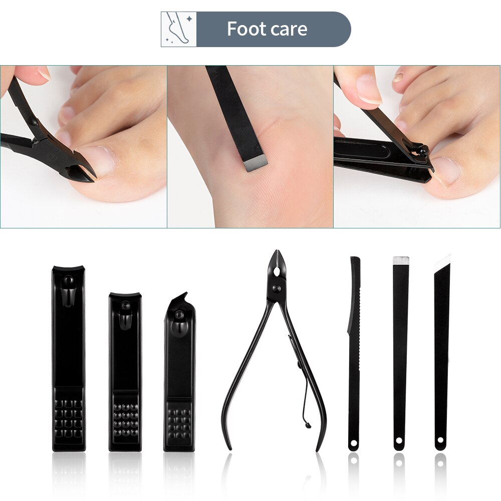 Black Nail Clipper Set Stainless Steel Manicure Nail Scissors Pedicure Kit Nippers Trimmer Care Tool With Travel Case Kit Black Nail Clipper Set Stainless Steel Manicure Nail Scissors Pedicure Kit Nippers Trimmer Care Tool With Travel Case Kit