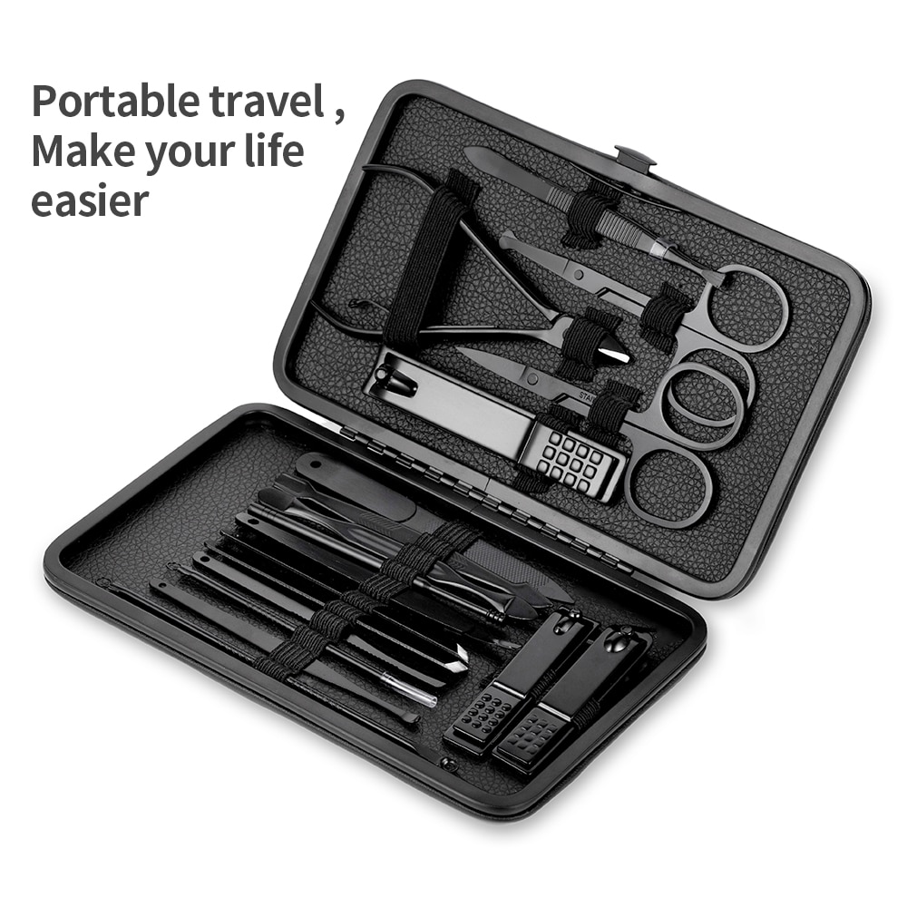 Black Nail Clipper Set Stainless Steel Manicure Nail Scissors Pedicure Kit Nippers Trimmer Care Tool With Travel Case Kit Black Nail Clipper Set Stainless Steel Manicure Nail Scissors Pedicure Kit Nippers Trimmer Care Tool With Travel Case Kit