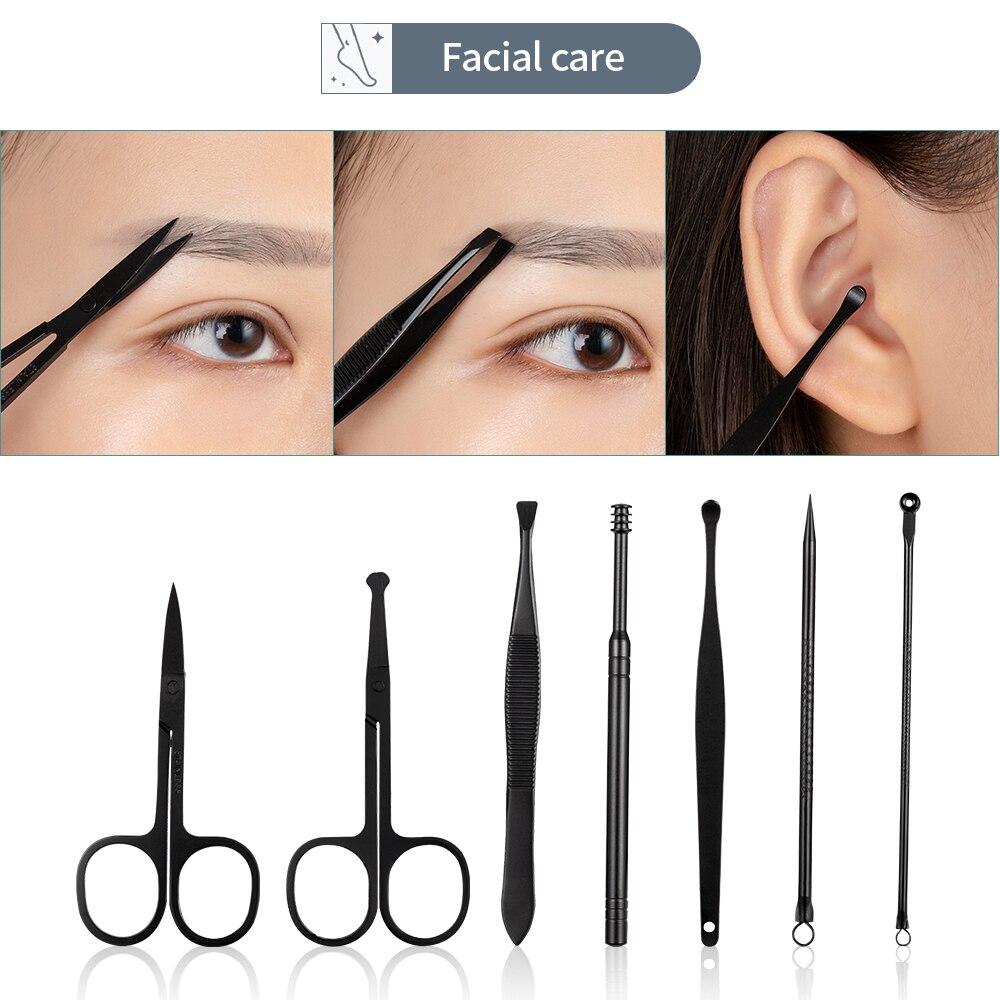 Black Nail Clipper Set Stainless Steel Manicure Nail Scissors Pedicure Kit Nippers Trimmer Care Tool With Travel Case Kit Black Nail Clipper Set Stainless Steel Manicure Nail Scissors Pedicure Kit Nippers Trimmer Care Tool With Travel Case Kit
