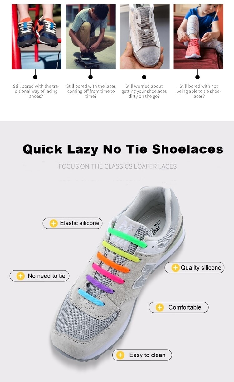 Silicone Elastic Shoelaces Fashion Unisex Athletic No Tie Shoe Lace All Sneakers Fit Quick Shoe Lace