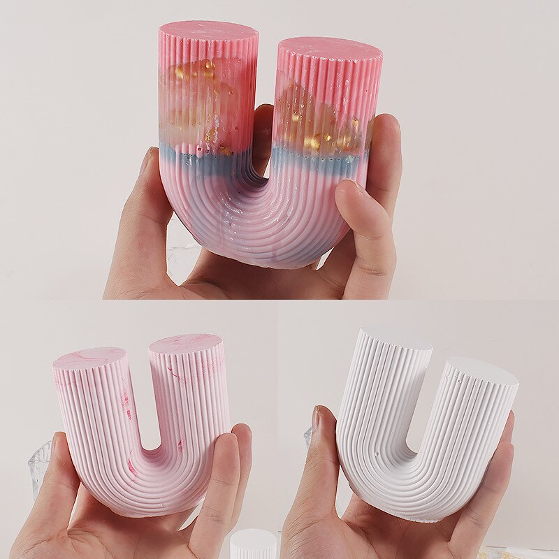 U Shape Candle Silicone Mold DIY Striped Arch Scented Candle Making Wax Mould Plaster Resin Ornament Craft Mold Home Decoration