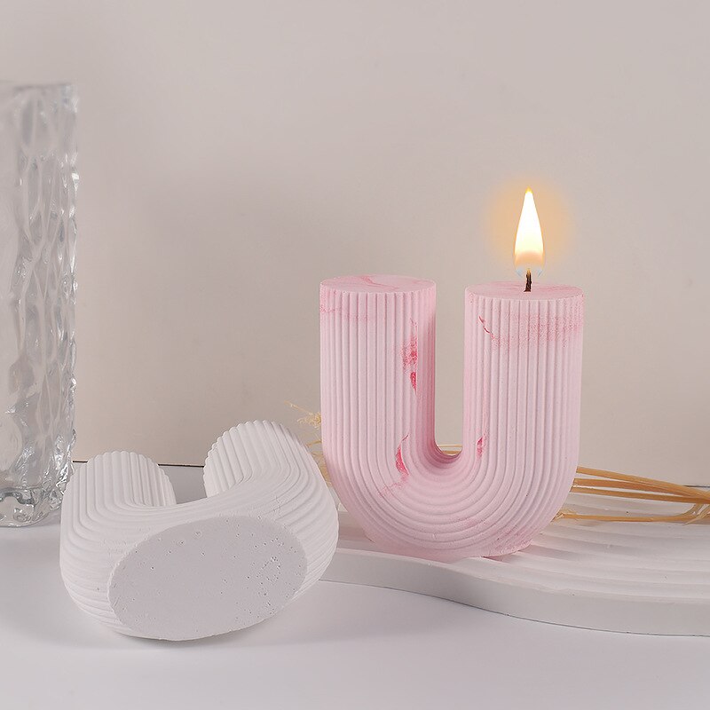U Shape Candle Silicone Mold DIY Striped Arch Scented Candle Making Wax Mould Plaster Resin Ornament Craft Mold Home Decoration