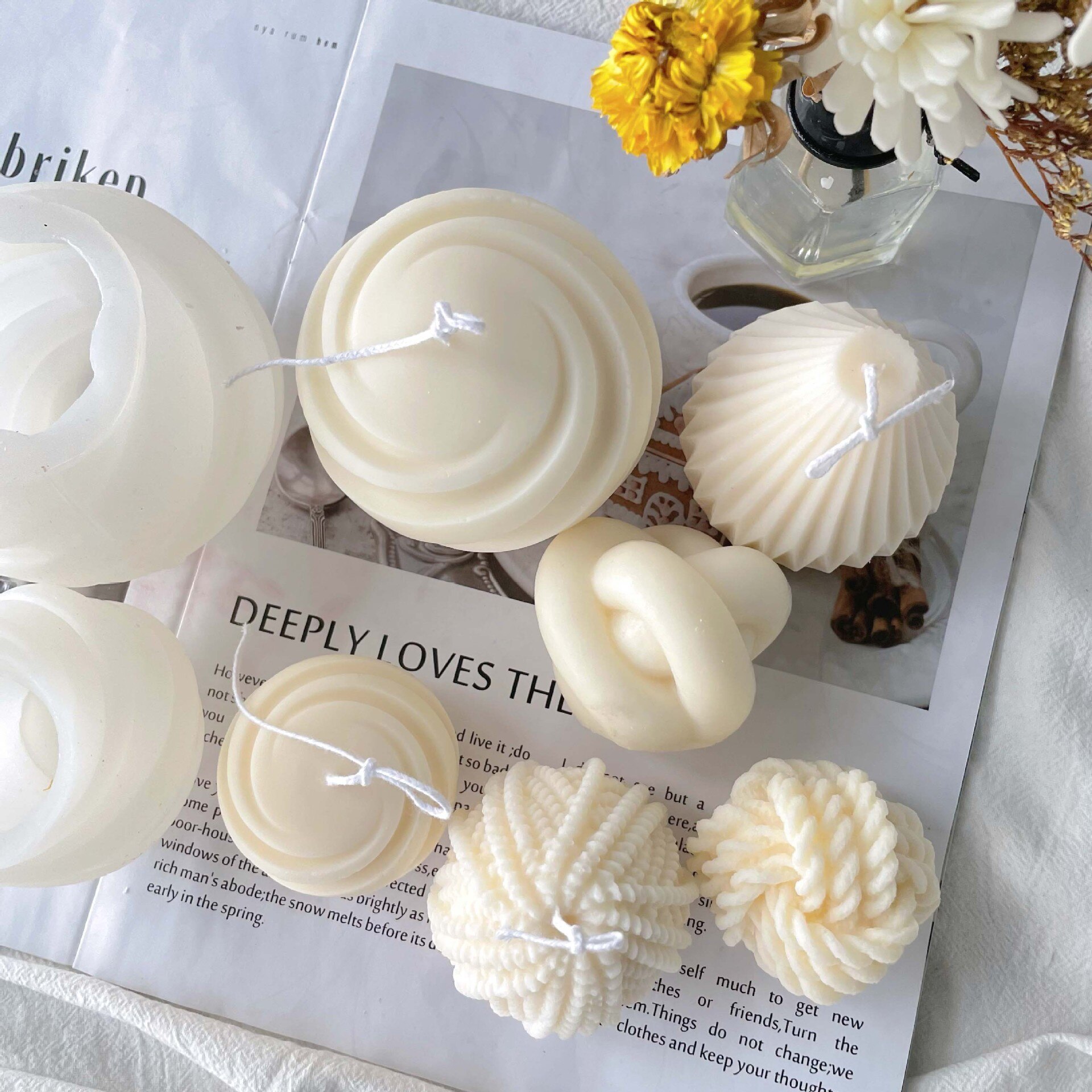 Multi-style Creative Geometric Silicone Candle Mold Wool Ball Love Heart Stripe Gypsum Resin Baking Mould Party Wedding Souvenir