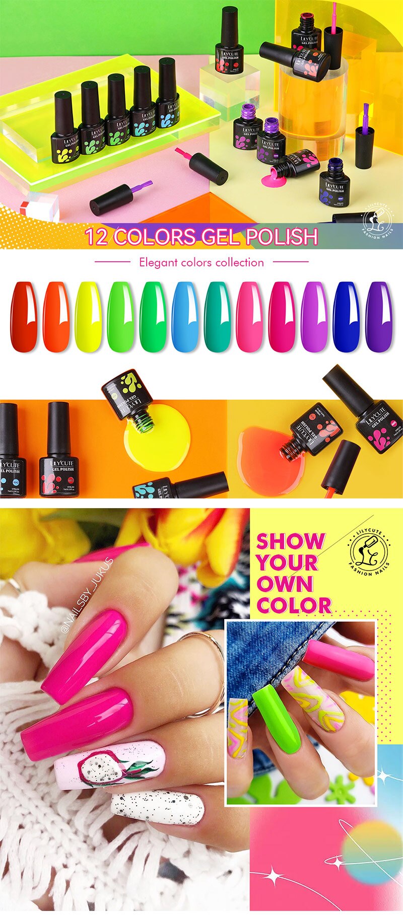 LILYCUTE Nail Gel Polish Set 7ml Autumn Winter Fluorescence Color Semi Permanent All For Manicure Nails Art Gel Varnishes Kit