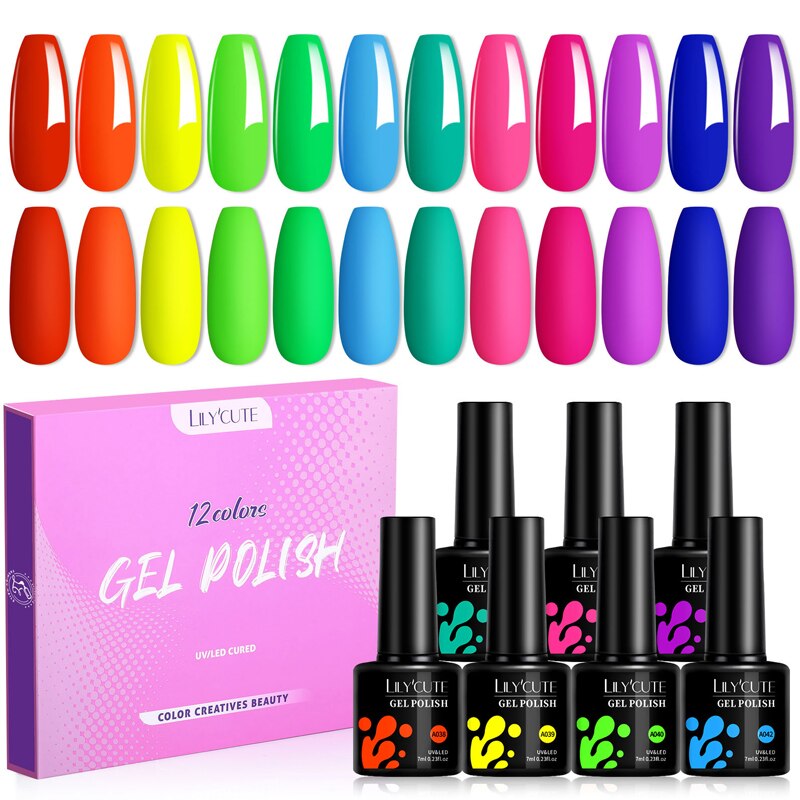 LILYCUTE Nail Gel Polish Set 7ml Autumn Winter Fluorescence Color Semi Permanent All For Manicure Nails Art Gel Varnishes Kit LILYCUTE Nail Gel Polish Set 7ml Autumn Winter Fluorescence Color Semi Permanent All For Manicure Nails Art Gel Varnishes Kit