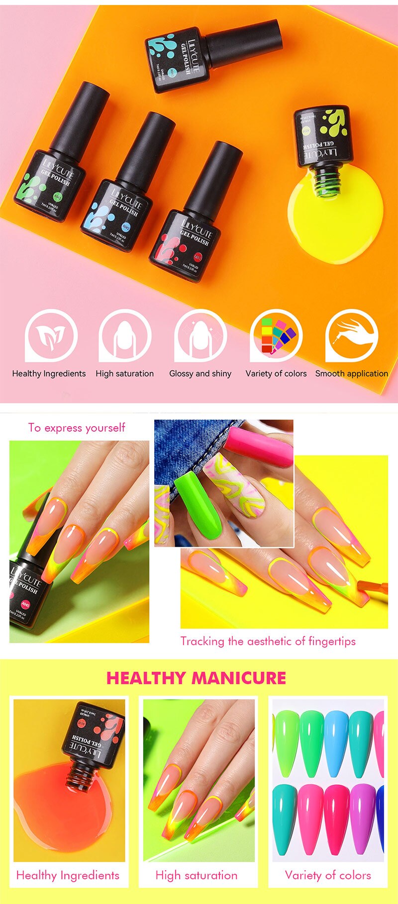 LILYCUTE Nail Gel Polish Set 7ml Autumn Winter Fluorescence Color Semi Permanent All For Manicure Nails Art Gel Varnishes Kit
