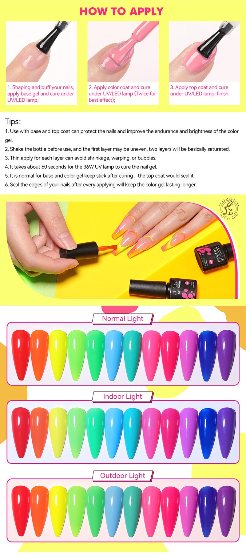 LILYCUTE Nail Gel Polish Set 7ml Autumn Winter Fluorescence Color Semi Permanent All For Manicure Nails Art Gel Varnishes Kit