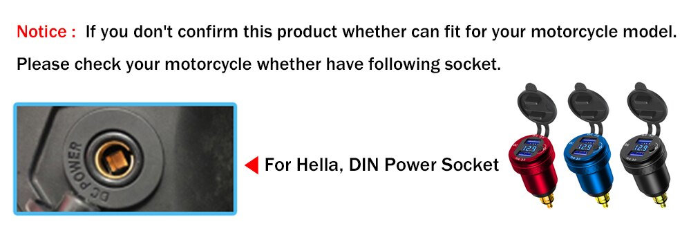 Motorcycle Aluminium DIN Hella Plug Dual USB Quick Charger Adapter LED Display For BMW R1250GS G650GS F800 GS GT R1200GS K1200LT