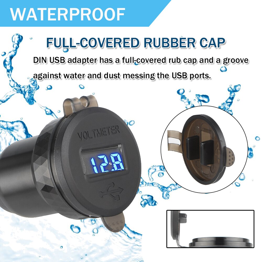 Motorcycle Aluminium DIN Hella Plug Dual USB Quick Charger Adapter LED Display For BMW R1250GS G650GS F800 GS GT R1200GS K1200LT