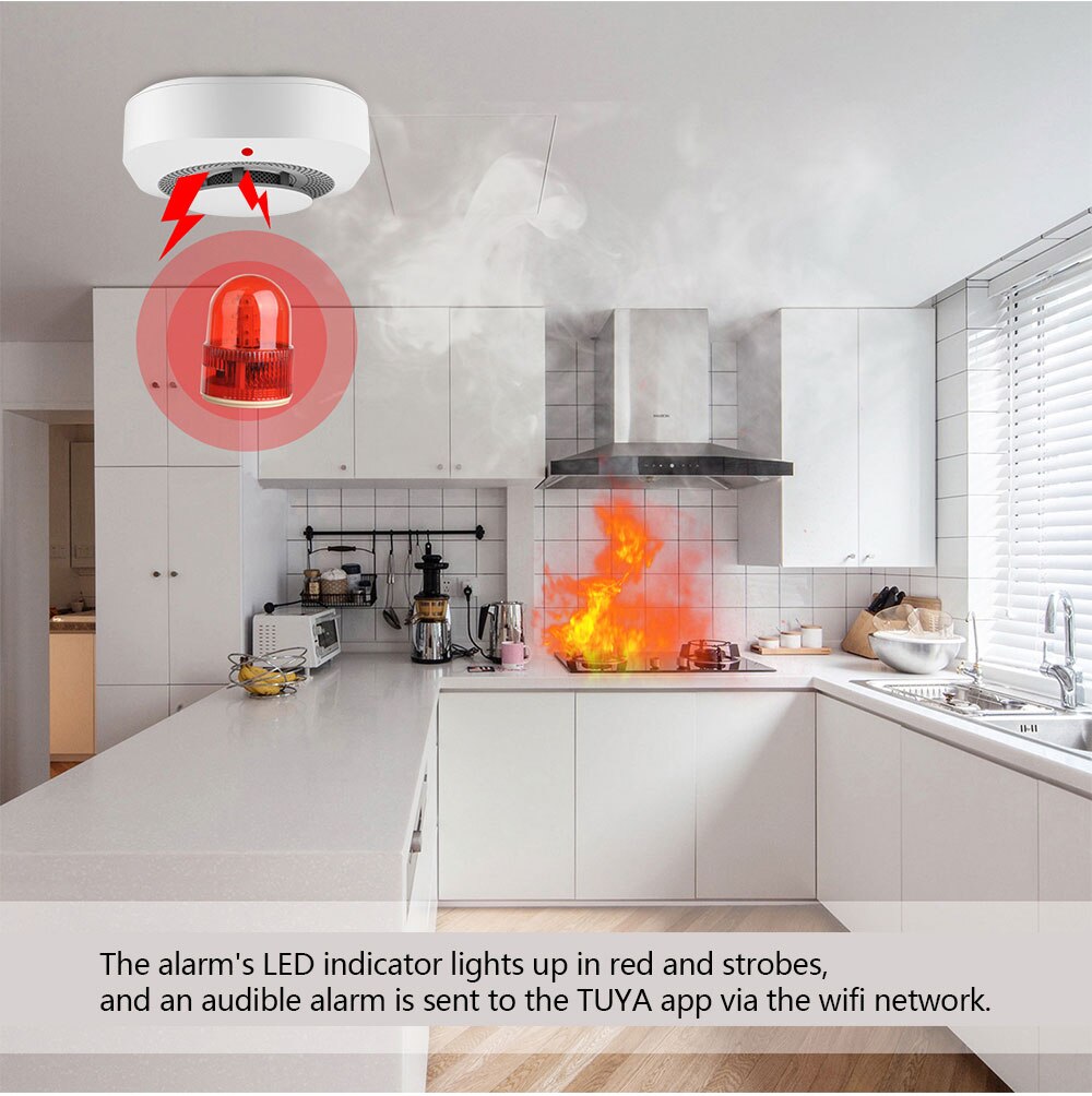 Smart Wifi Smoke Detector Sensor 80DB Alarm Fire Smart Smoke Detector Wifi Fire Protection Home Security Alarm Smart Life Smart Wifi Smoke Detector Sensor 80DB Alarm Fire Smart Smoke Detector Wifi Fire Protection Home Security Alarm Smart Life