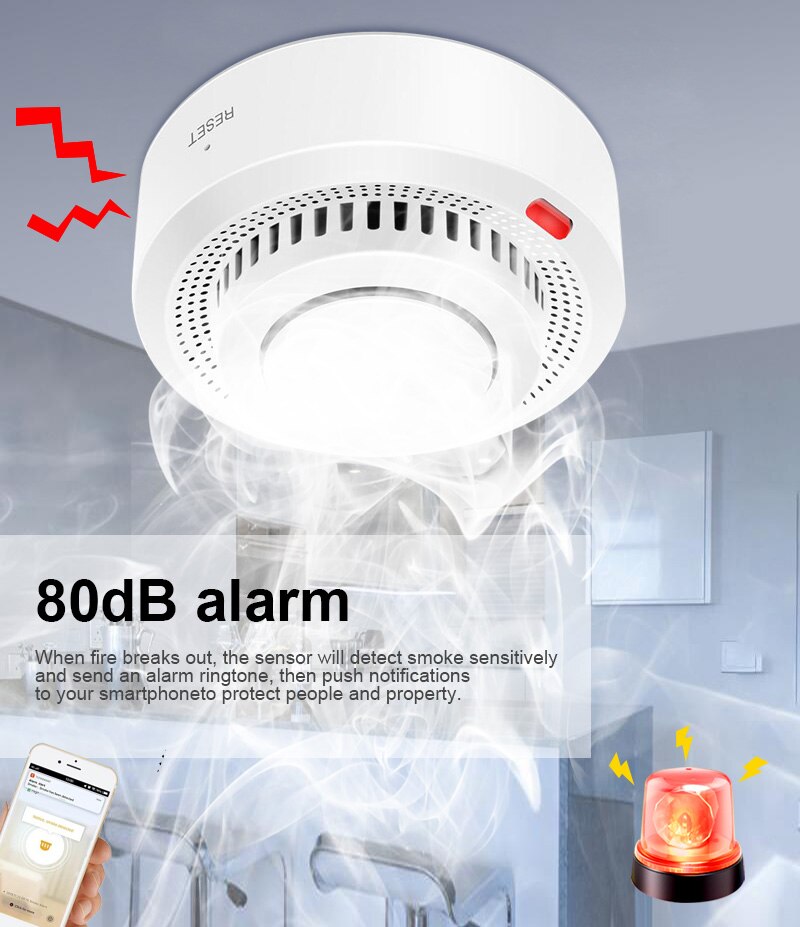 WiFi Smoke Detector Security Protection Smoke Alarm Fire Protection For Home Security System Via Smart Life App