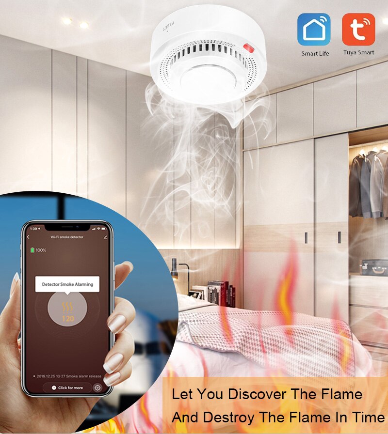 WiFi Smoke Detector Security Protection Smoke Alarm Fire Protection For Home Security System Via Smart Life App WiFi Smoke Detector Security Protection Smoke Alarm Fire Protection For Home Security System Via Smart Life App