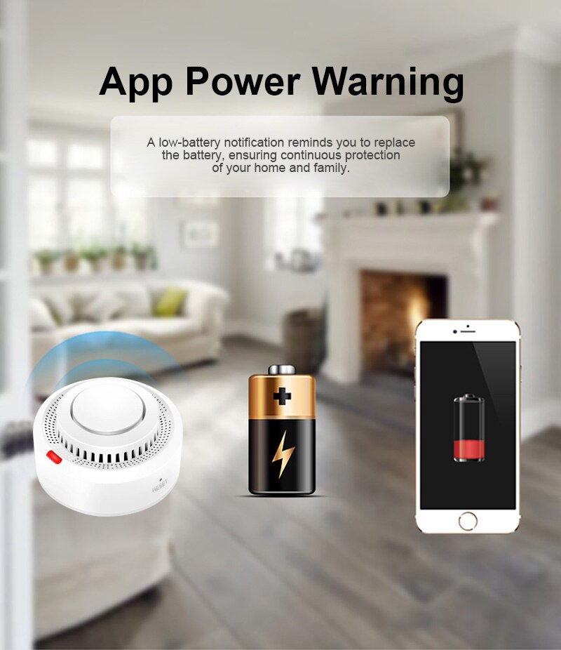 WiFi Smoke Detector Security Protection Smoke Alarm Fire Protection For Home Security System Via Smart Life App