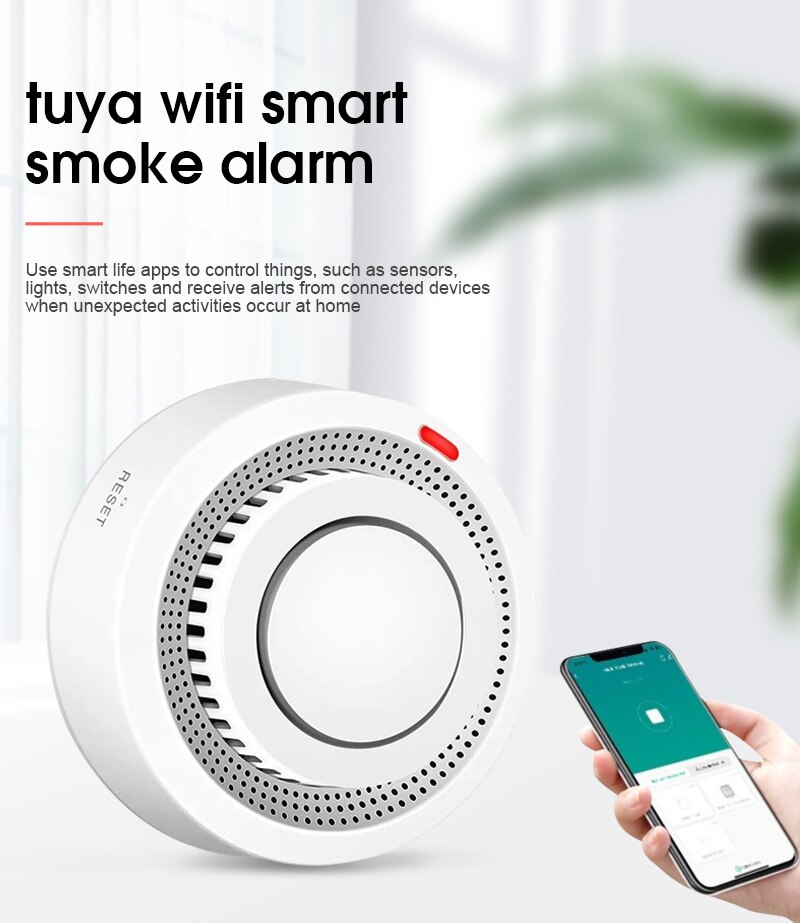 WiFi Smoke Detector Security Protection Smoke Alarm Fire Protection For Home Security System Via Smart Life App