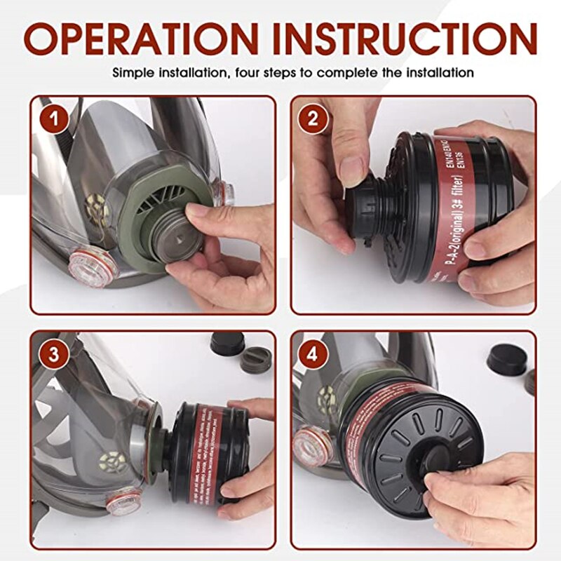 Full face respirator - mask with 40 mm gas filter canister for industrial gases, chemical, polishing, welding, spraying Gas mask