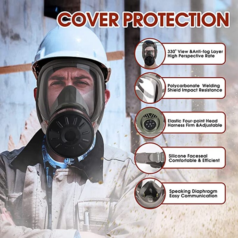 Full face respirator - mask with 40 mm gas filter canister for industrial gases, chemical, polishing, welding, spraying Gas mask